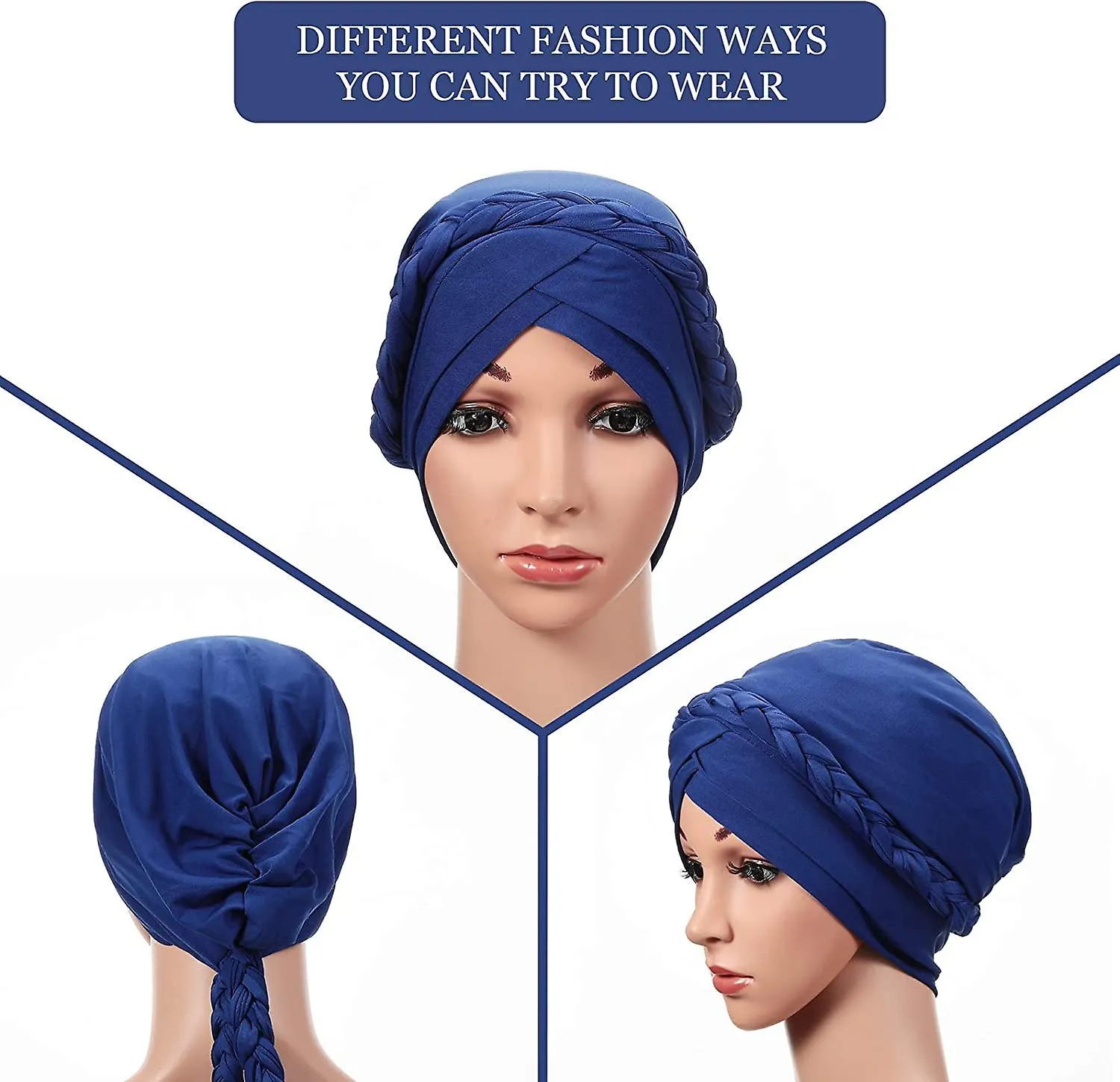 3 PIEZAS TURBANTE MUJER TURBANTE PREATADO TRENZA TURBANTE AFRICANO ENVOLTURA DE CABEZA PARA MUJER