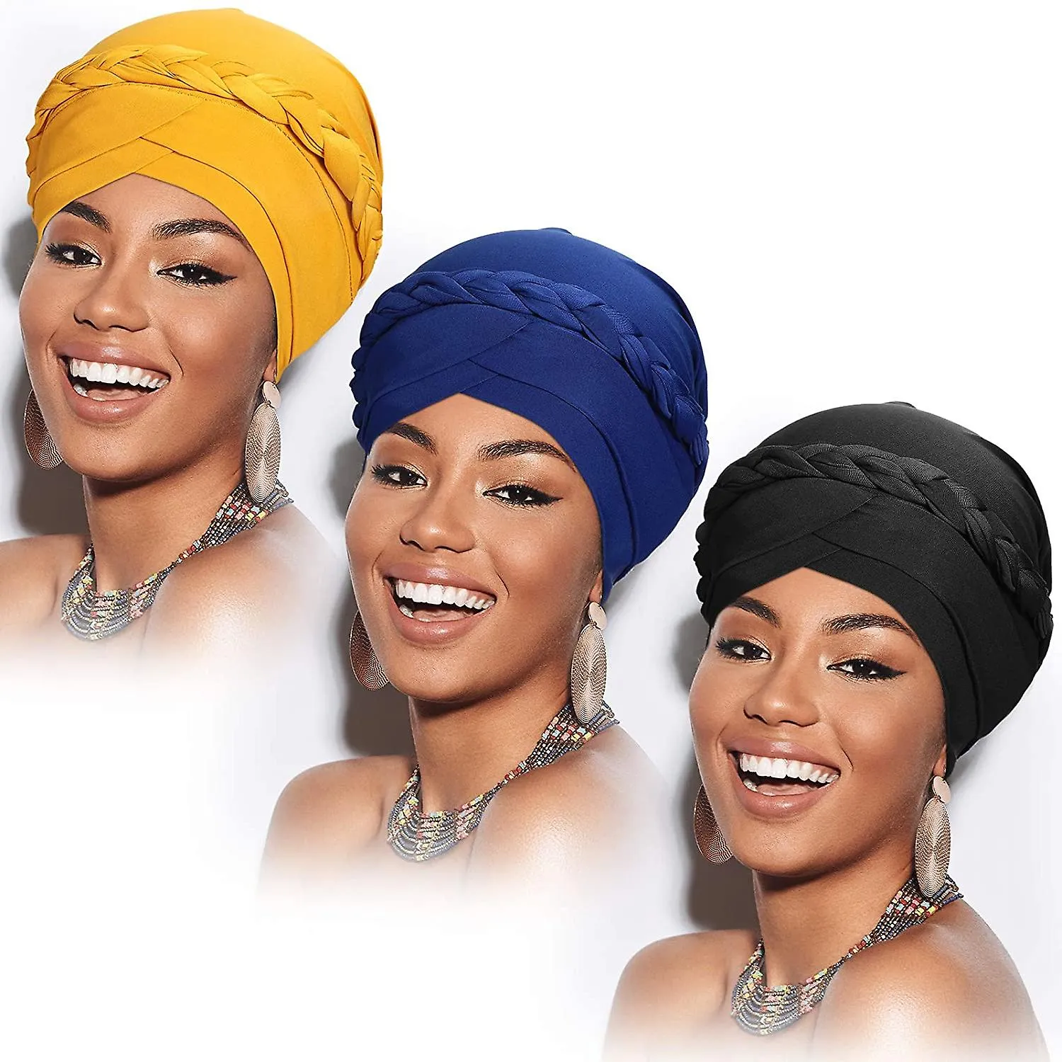 3 PIEZAS TURBANTE MUJER TURBANTE PREATADO TRENZA TURBANTE AFRICANO ENVOLTURA DE CABEZA PARA MUJER