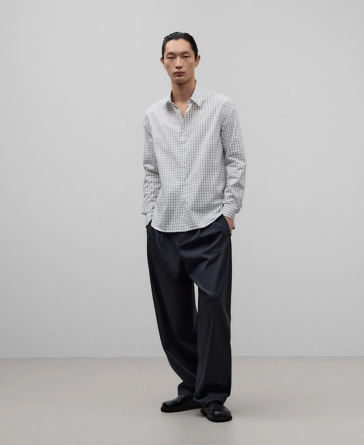 Blue checkered cotton shirt man