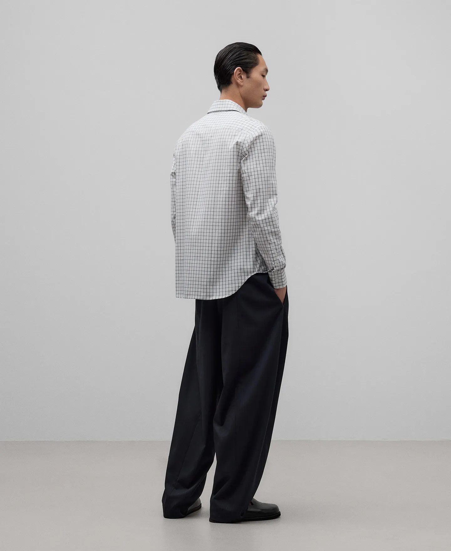 Blue checkered cotton shirt man