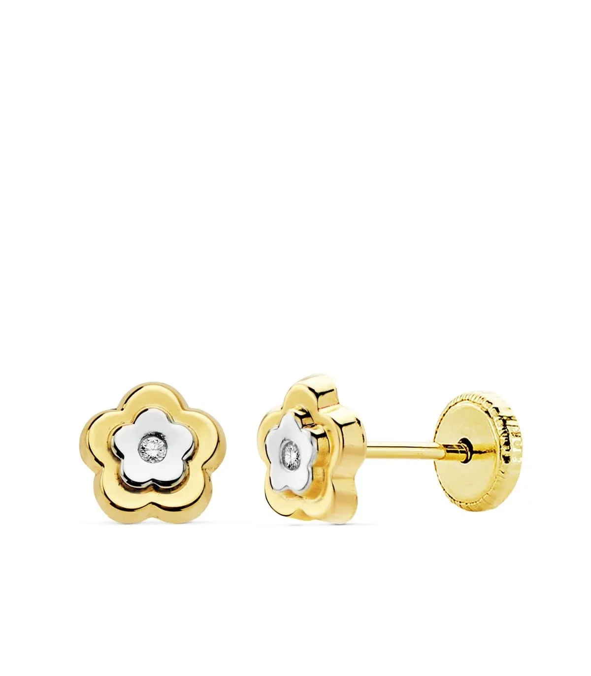 Boucles d'oreilles Fleur Judit Or Bicolore 18K 6mm