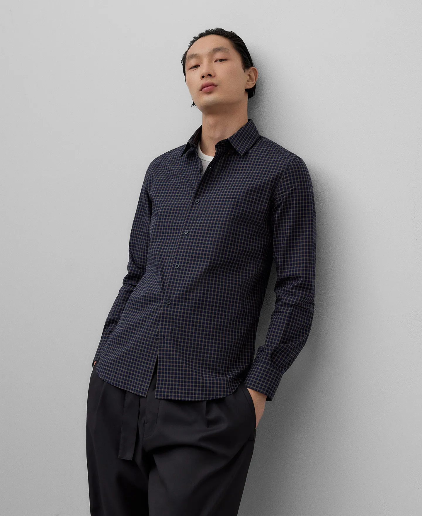 Checkered cotton shirt man