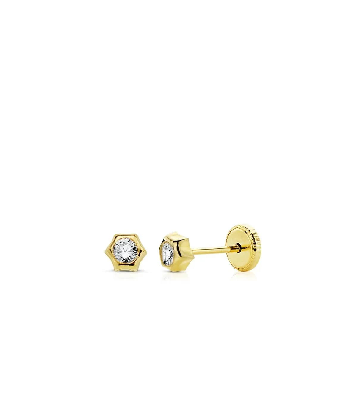 Clous d'oreilles Bébé Soleil Zircon Or Jaune 18 K 4 MM