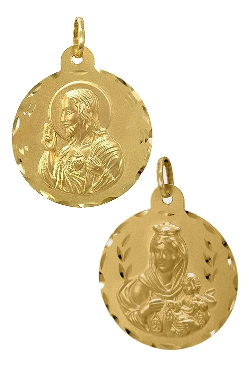 Escapulario en oro, Virgen del Carmen y Sagrado Corazón. 084_01M895
