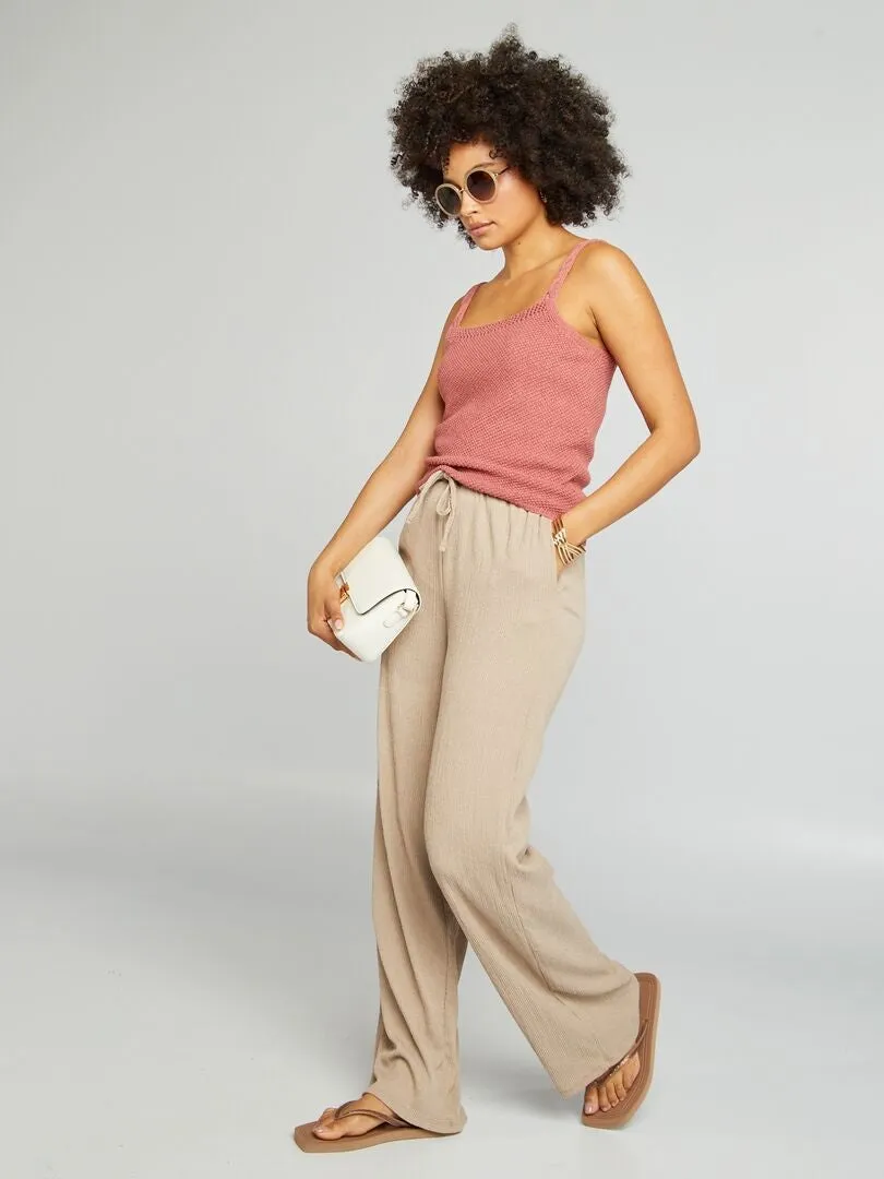 PANTALóN ANCHO DE PUNTO GOFRADO  BEIGE