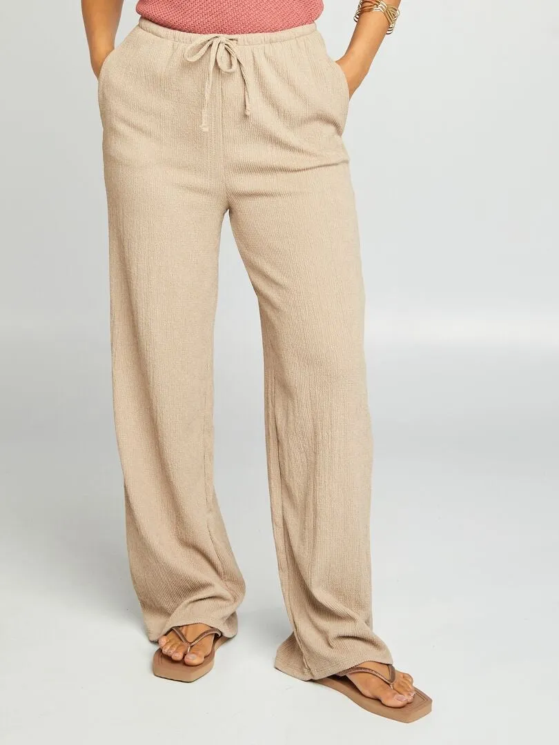 PANTALóN ANCHO DE PUNTO GOFRADO  BEIGE