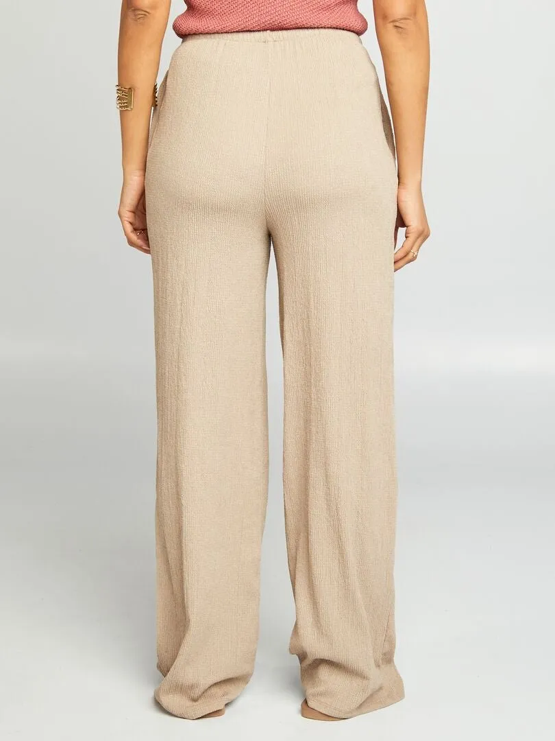 PANTALóN ANCHO DE PUNTO GOFRADO  BEIGE