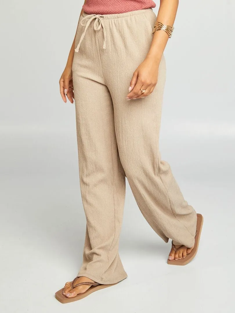 PANTALóN ANCHO DE PUNTO GOFRADO  BEIGE