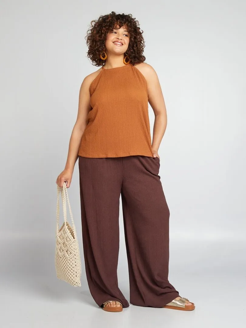 PANTALóN ANCHO DE PUNTO GOFRADO  MARRON