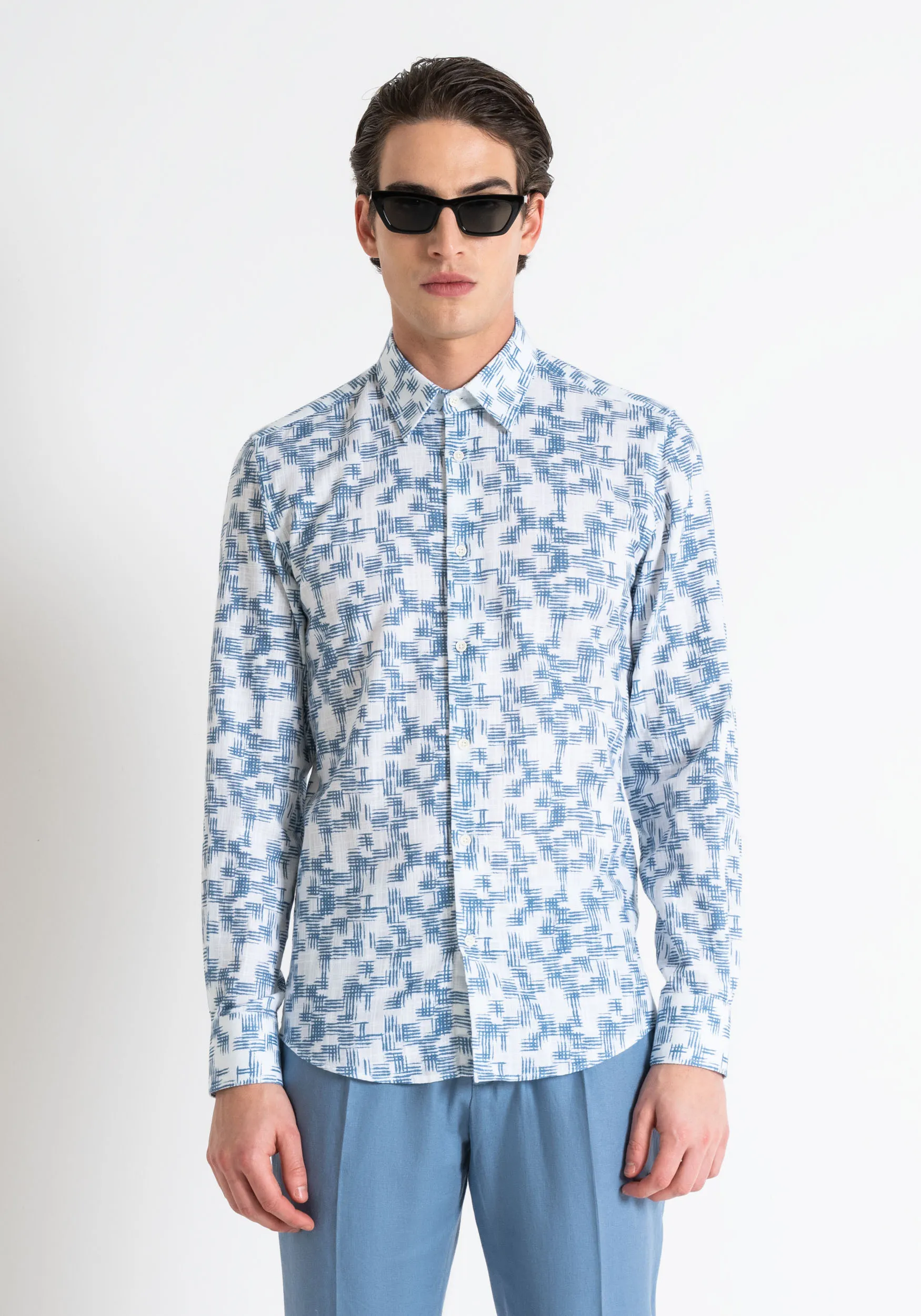 SLIM FIT «NAPOLI» SLUB PRINTED COTTON SHIRT
