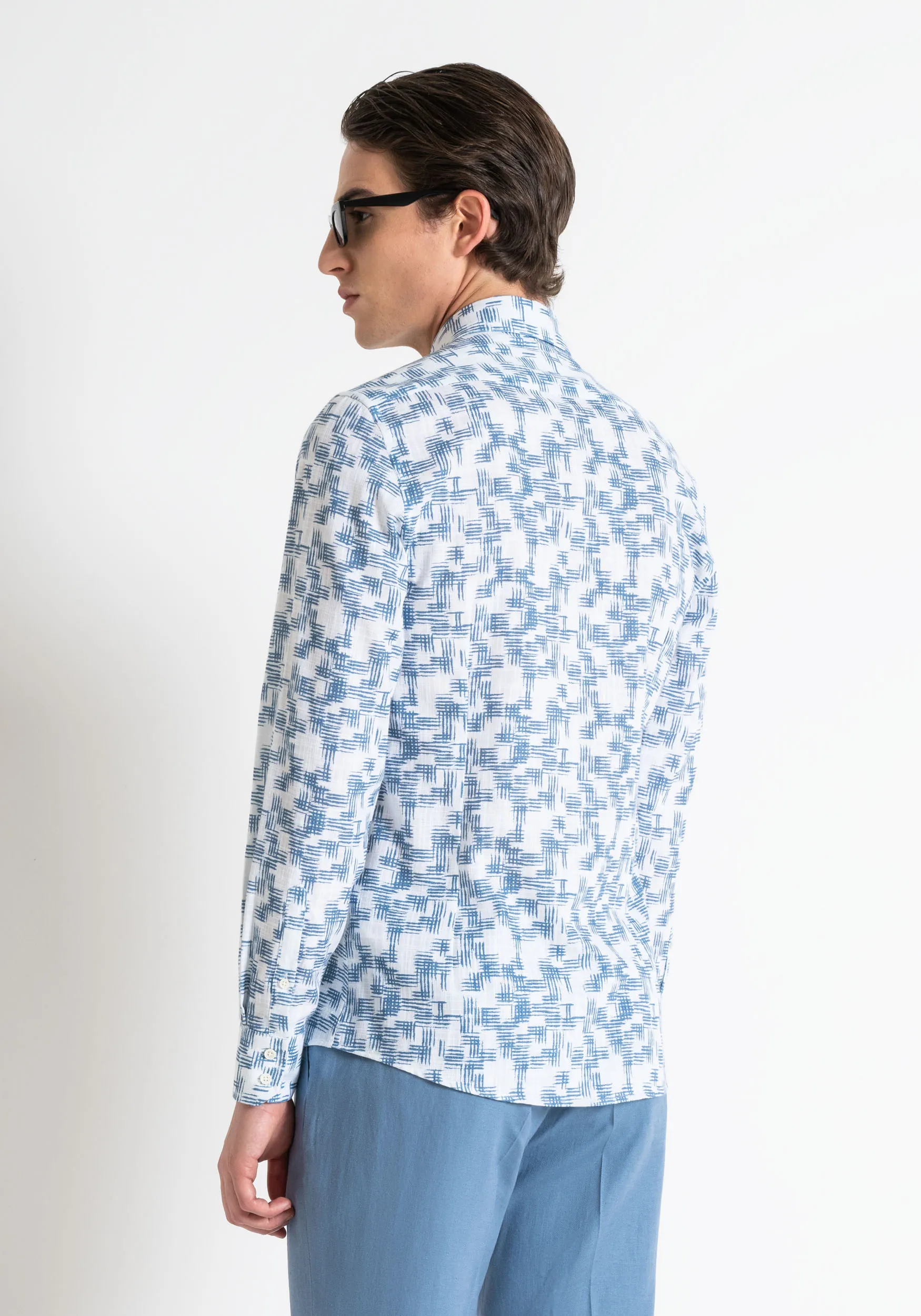 SLIM FIT «NAPOLI» SLUB PRINTED COTTON SHIRT