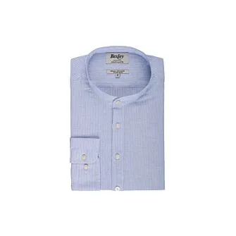 THIN WHITE AND BLUE STRIPES COTTON LINEN TUNIC SHIRT  VALBERT