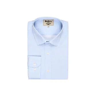 WHITE PRINTED COTTON SHIRT  BLUE PATTERNS  STRAIGHT COLLAR  VALÉRIEN