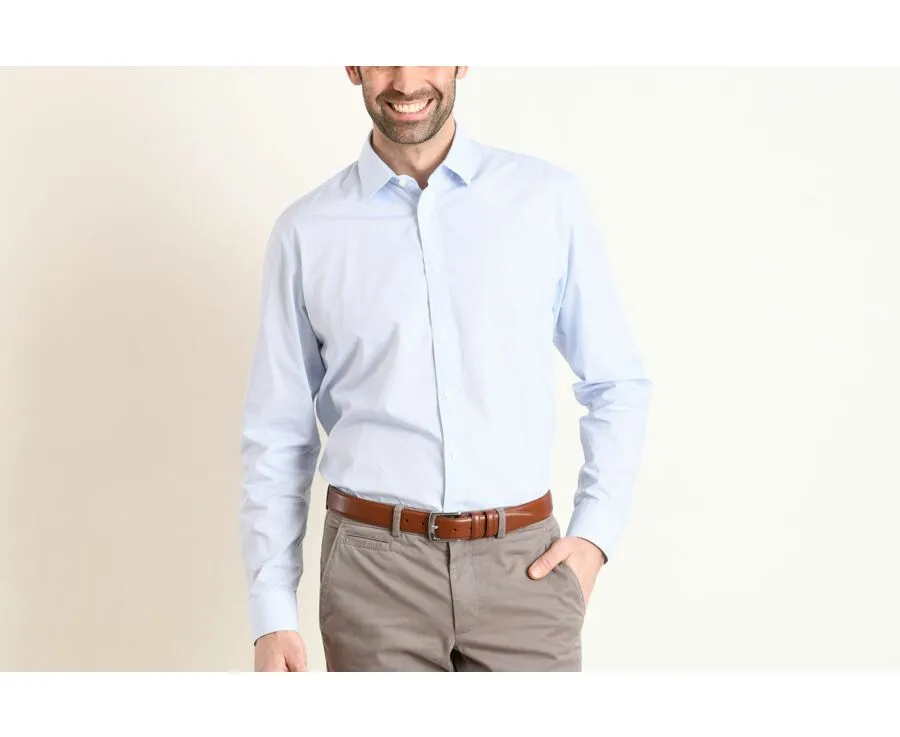 WHITE PRINTED COTTON SHIRT  BLUE PATTERNS  STRAIGHT COLLAR  VALÉRIEN