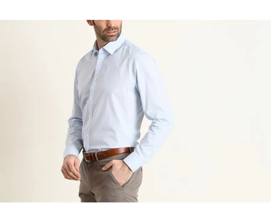 WHITE PRINTED COTTON SHIRT  BLUE PATTERNS  STRAIGHT COLLAR  VALÉRIEN