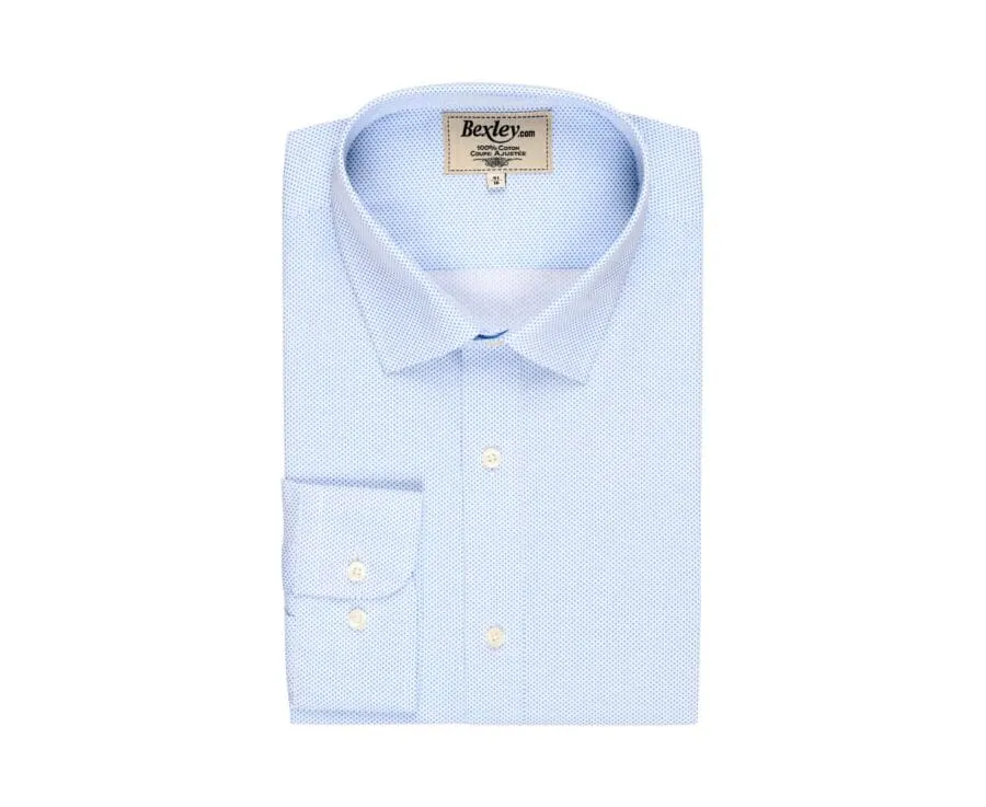WHITE PRINTED COTTON SHIRT  BLUE PATTERNS  STRAIGHT COLLAR  VALÉRIEN