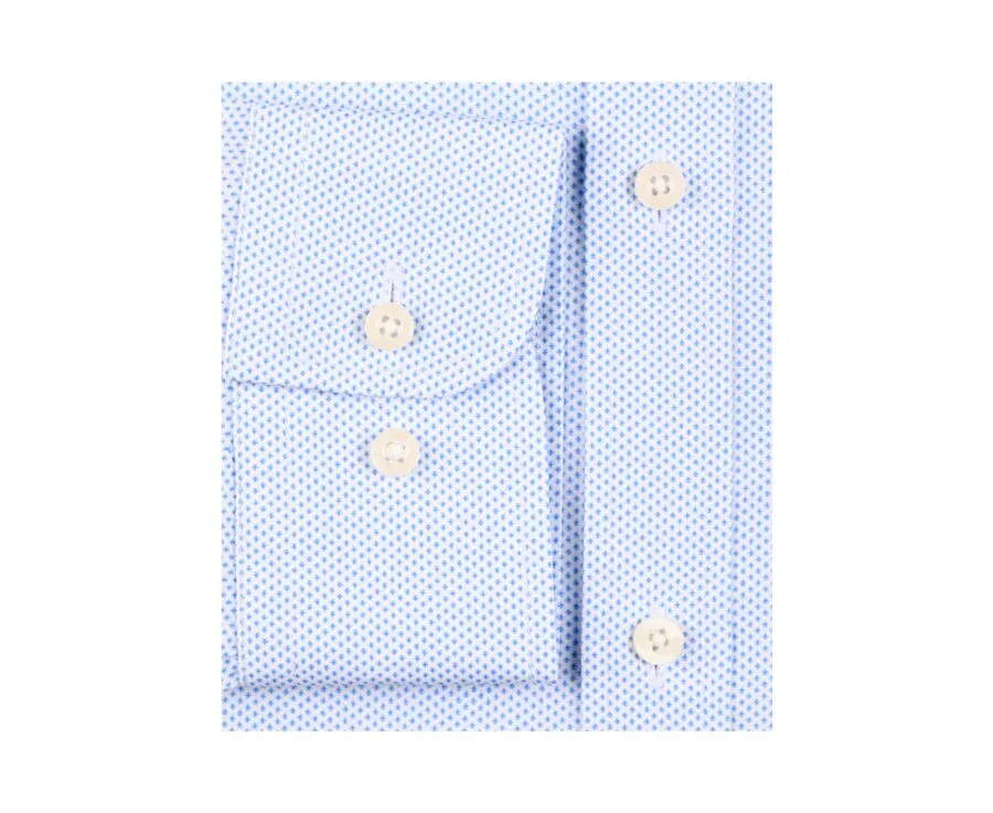 WHITE PRINTED COTTON SHIRT  BLUE PATTERNS  STRAIGHT COLLAR  VALÉRIEN