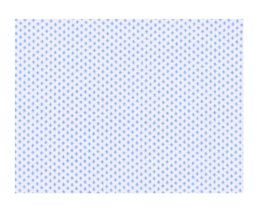 WHITE PRINTED COTTON SHIRT  BLUE PATTERNS  STRAIGHT COLLAR  VALÉRIEN